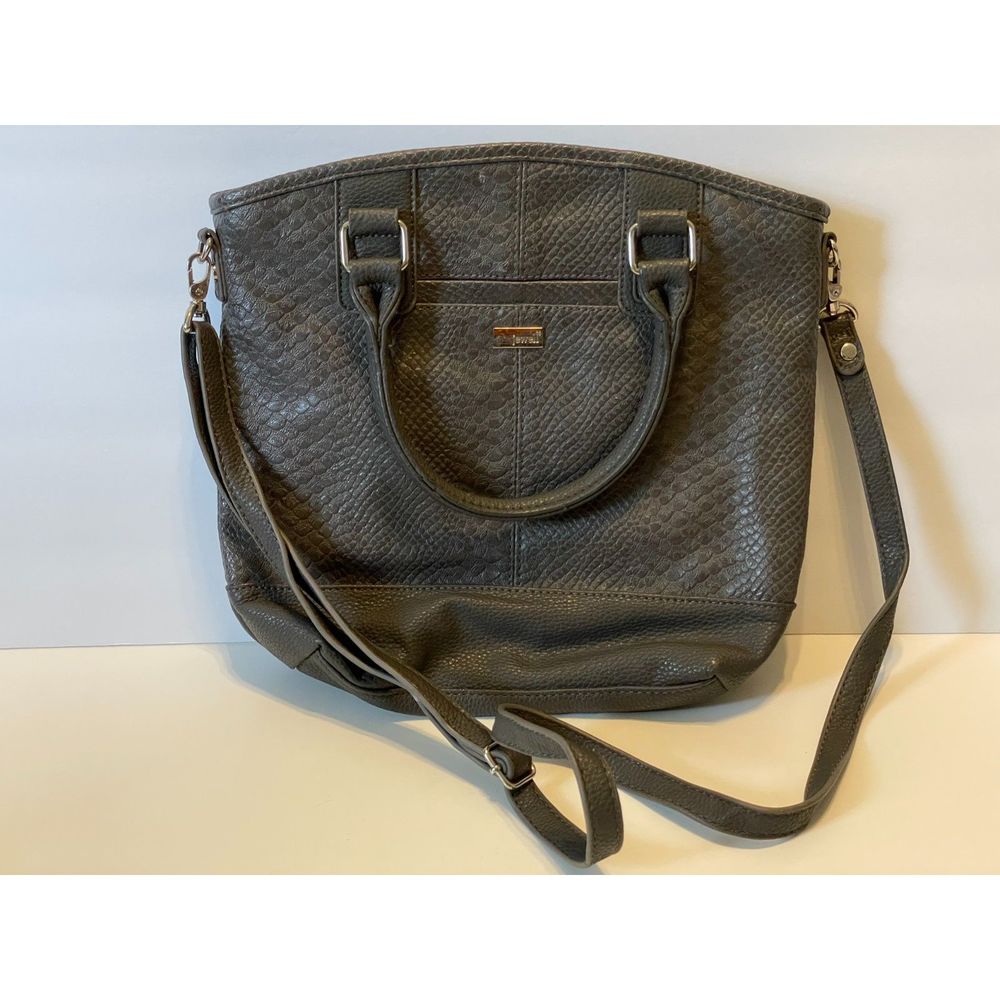 Thirty-One Jewell Paris Purse Faux Leather City Charcoal Snake Add on Pockets